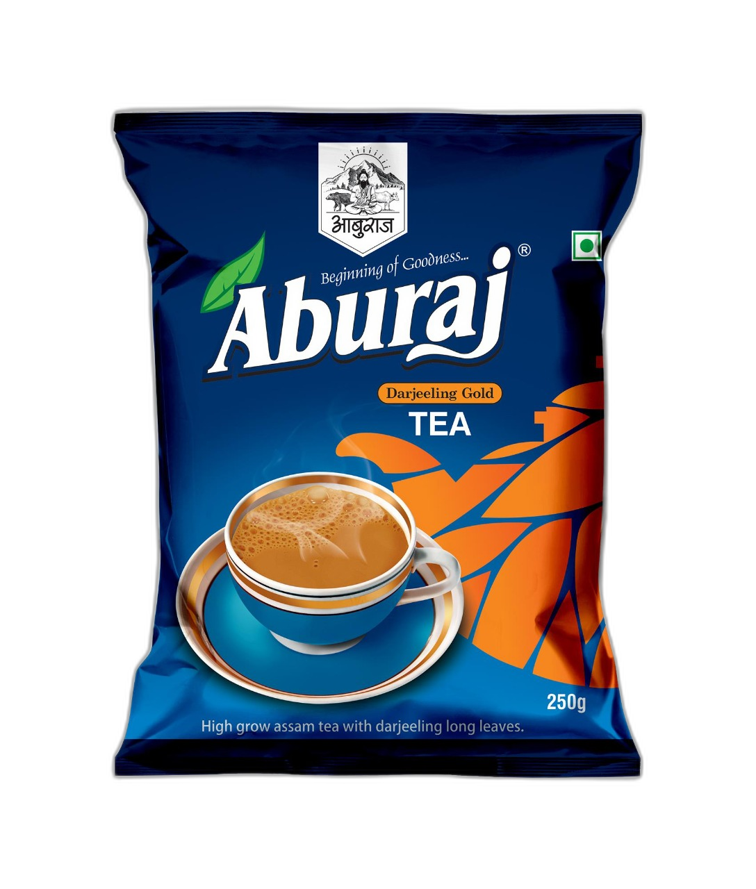 Aburaj Darjeeling Fanning — Indigo navy with orange leaves pouch