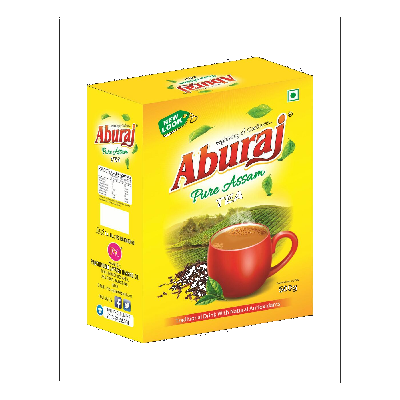 Aburaj Pure Assam Tea — Saffron yellow carton pouch